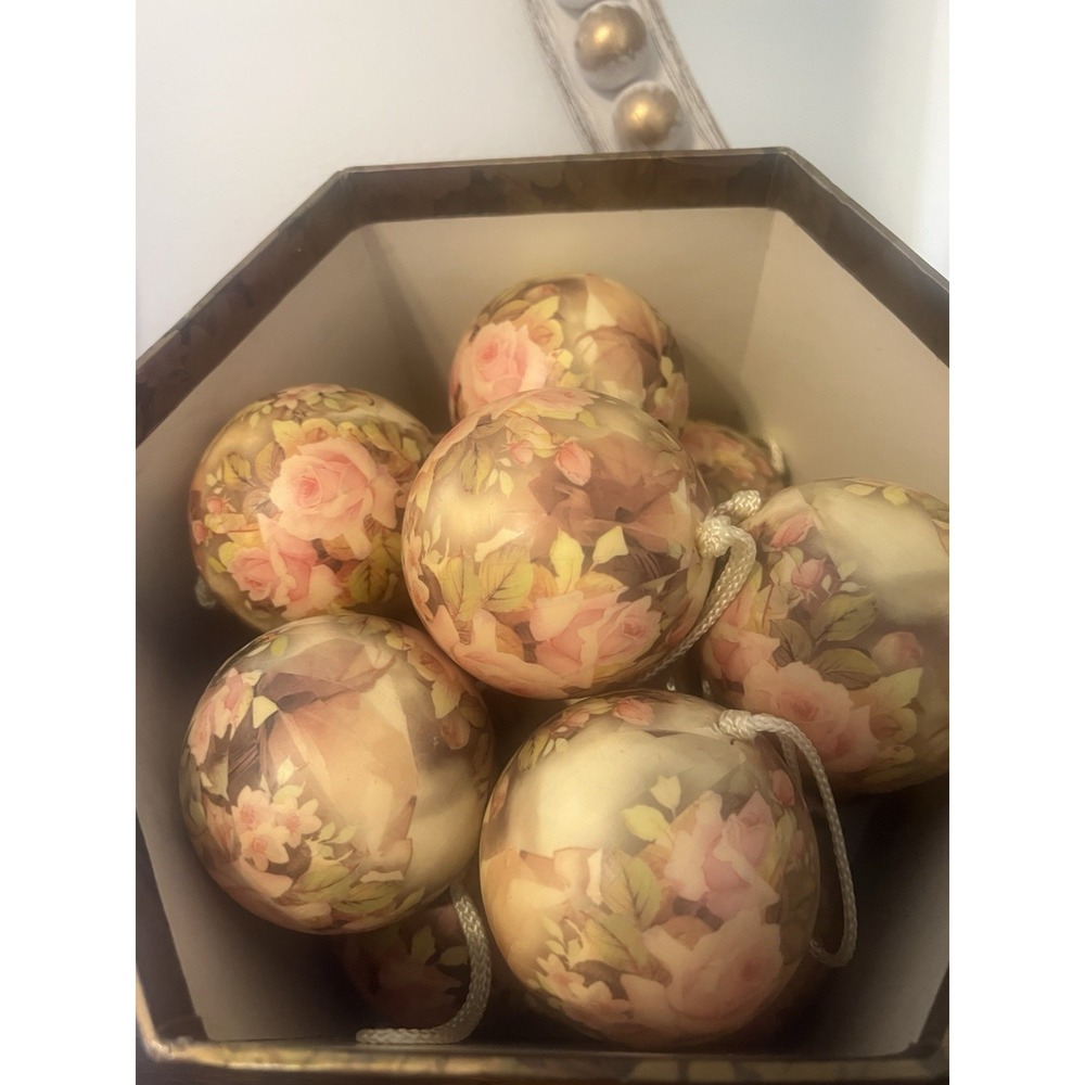 Ganz EX8497 Pink Rose Decoupage Ornaments – 13 Pc – Box